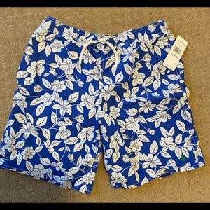 RALPH LAUREN Boys Blue/White Floral Swim Trunks Size L (14-16)